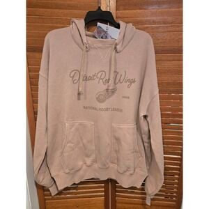Detroit Red Wings Womens WEAR by Erin Andrews Tan Washed Pullover Crewdie Large